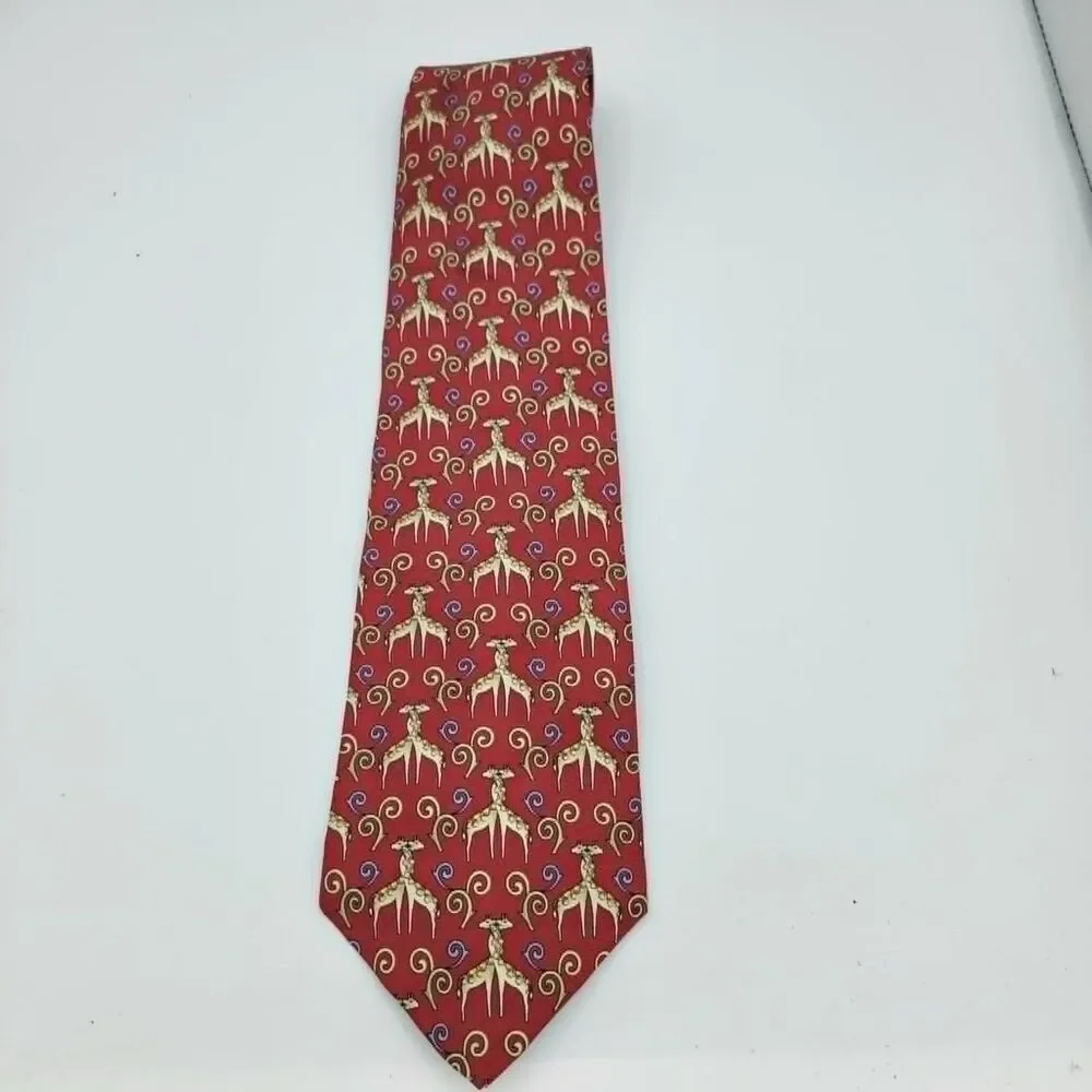 Lord & Taylor Men's Necktie Red Giraffe Pattern Vintage size 57.5 x 4